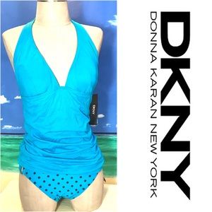 DKNY tropical blue Tankini & polka dot pant, M